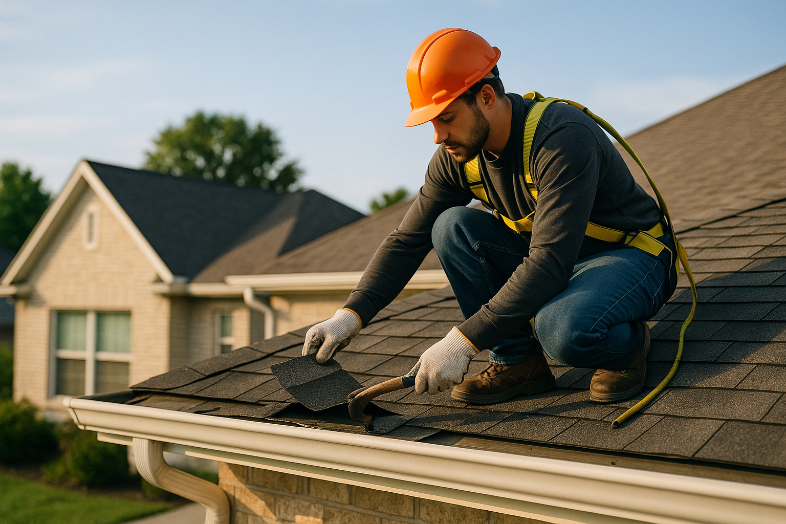Editorial illustration depicting hail damage roof repair cost new braunfels